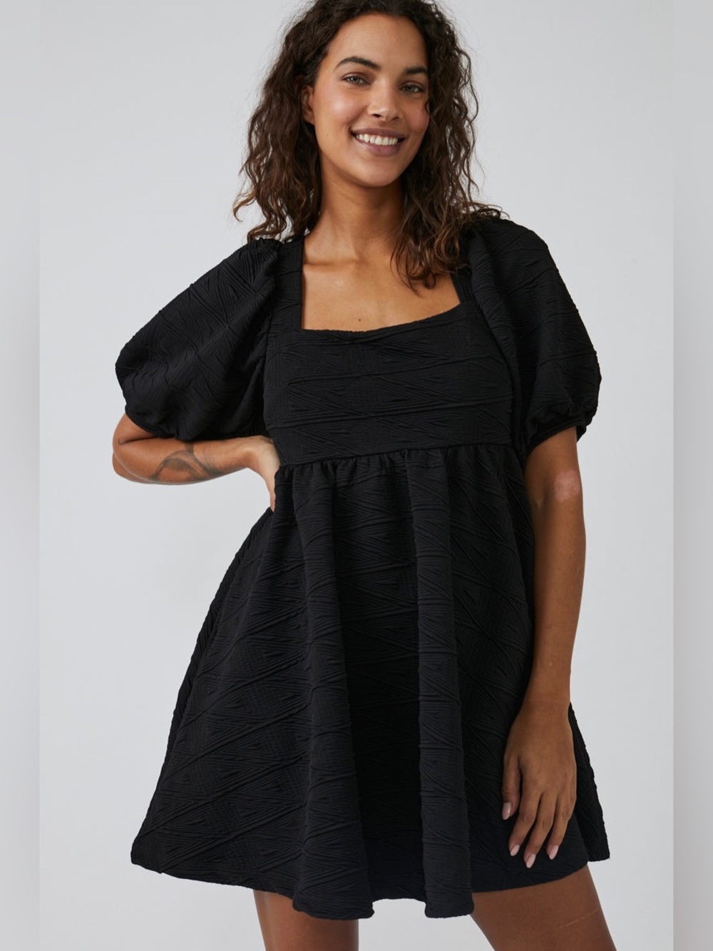 Free People Violet Mini Dress Stretchy Textured Fit And Flare In Black Size L